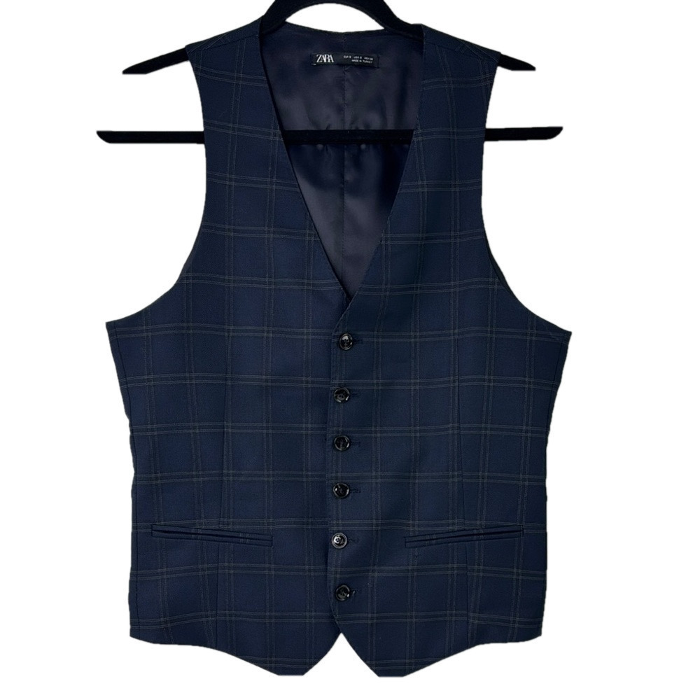 Classic Zara Men's Blue Slim-Fit Suit Vest